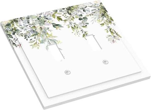 Light Switch Covers Decorative 2 Toggle, Eucalyptus Sage Green Watercolor Plant Leaves Double Toggle Wall Plate
