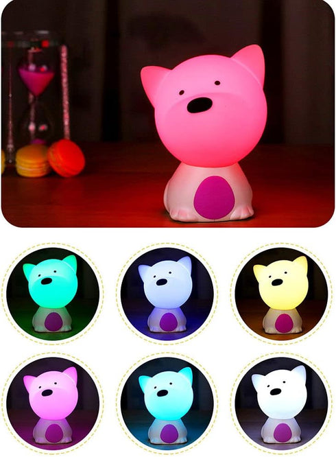 TTBDDDYH 7-Color LED Kids Night Light, Cute Puppy Soft Silicone Warm Light Baby Nursery Bedside Lamp, Pat Pat Lights