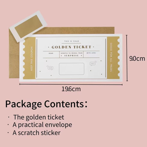CJ&M The Golden Ticket | Scratch & reveal surprise ticket, Golden ticket, Scratch Card, Surprise holiday, Gift reveal