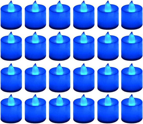 LANKER 24 Pack Flameless Led Tea Lights Candles, Flickering Blue Battery Operated