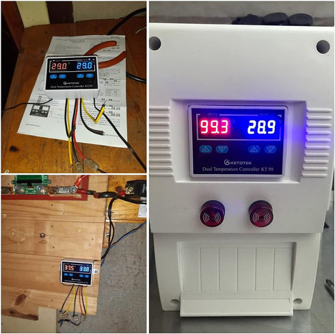 Digital Dual Temperature Controller 120V, Fahrenheit Thermostat 10A with 2 Waterproof Probes, Heating Cooling Switch