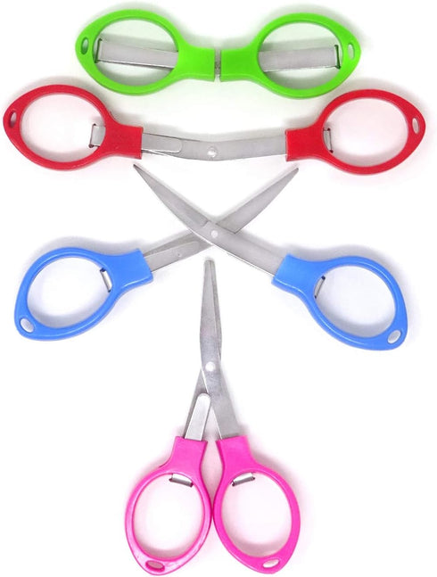 yueton 4pcs Colorful Plastic Handle Folding Safety Scissors with Keychain Holes for Craft Fishing