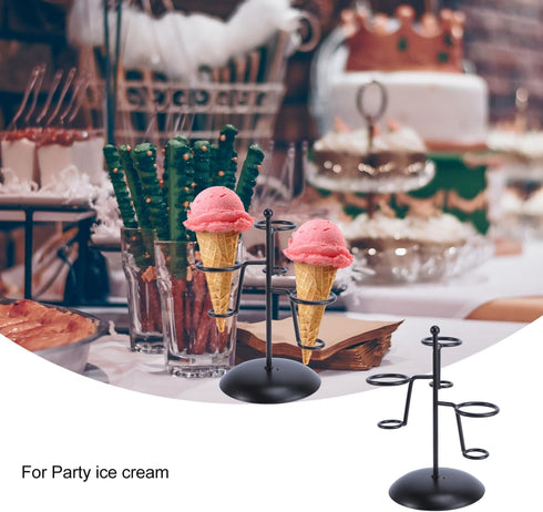 Elegant Iron Art Ice Cream Cone Holder Stand for Home and Bakery Use