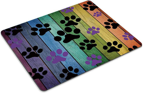 Smooffly Rustic Rainbow Woodgrain Black and Purple Dog Paw Gaming Mouse Pad, 9.5 X 7.9 Inch