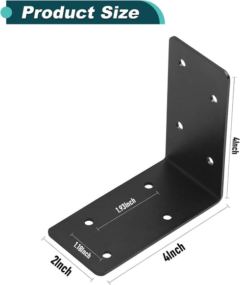 20Pcs Braces,4"x4"x2" 2mm Brackets,90 Corner Black L Brackets for Wood,Heavy Duty Steel Black Raised Garden Bed Corner