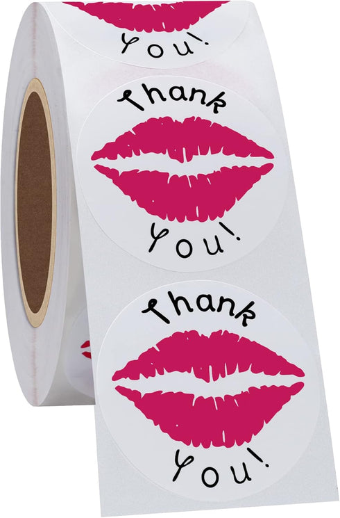 Hybsk Thank You Pink Kissing Lips Envelope Seals Stickers, Total 300 Per Roll
