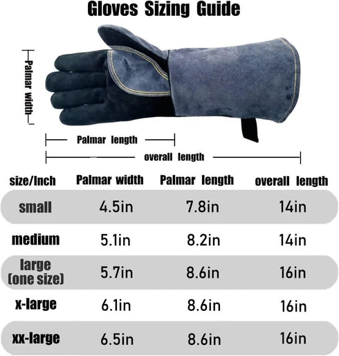 14 Inches Leather Forge Welding Gloves, Heat/Fire Resistant Mitts for BBQ, Oven, Grill, Fireplace, Black-gray