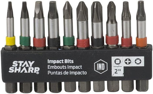 98096 2" Sq#0,1,2,3; Ph #1,2,3,2Dry; T15-20 Impact Bit Clip (10 Pack) Industrial Screwdriver Bit - Recyclable, by EAB Tool