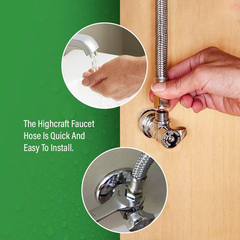 Highcraft 8" Faucet Hose Connector, 1/2" IPS X 3/8" Comp FIP, Flexible Braided Stainless Steel Supply Line, Pack of 2