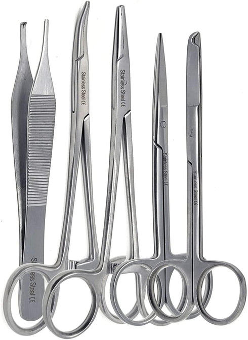 Premium A2ZSCILAB 5 Pieces Veterinary Needle Holder, Scissors, Hemostat Forceps, Tweezers Instruments