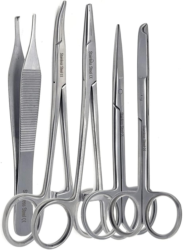 Premium A2ZSCILAB 5 Pieces Veterinary Needle Holder, Scissors, Hemostat Forceps, Tweezers Instruments