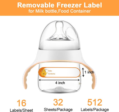 512pcs 1 4 Inch x Baby Milk Bottle Labels to Write On,Freezer Labels Removable, Food Labels Cartoon Waterproof, No
