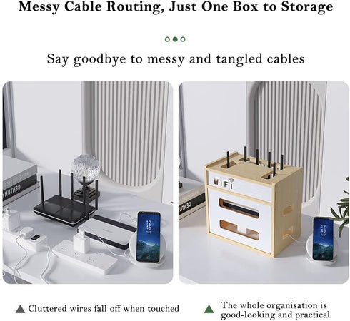 Haiansan Wooden Router Shelf, Desktop WiFi Router Storage Box Modem Rack, Power Router Fences Standing Shelf Units