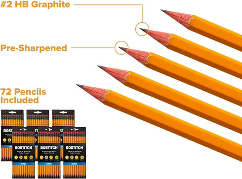 Bostitch Office Premium #2 Pencils, 72-Pack, Pre-Sharpened American Cedar Wood, HB Graphite