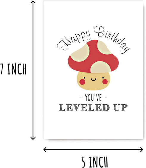 PTTShop You've Leveled Up Mushroom Card - Mushroom Happy Bday Card - Pretty Birthday Greeting Card - Mushroom