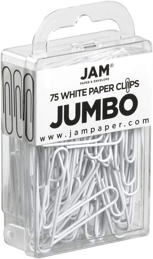 JAM PAPER White Paper Clips - Jumbo 2 Inch - 75/Pack Colorful