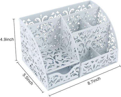 EasyPAG Desk Organizer Caddy with 6 Compartments and 1 Sliding Drawer for Home, School, White
