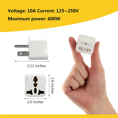 4 Pack Universal Adapter, Europe to US Plug Travel Adapters (White)