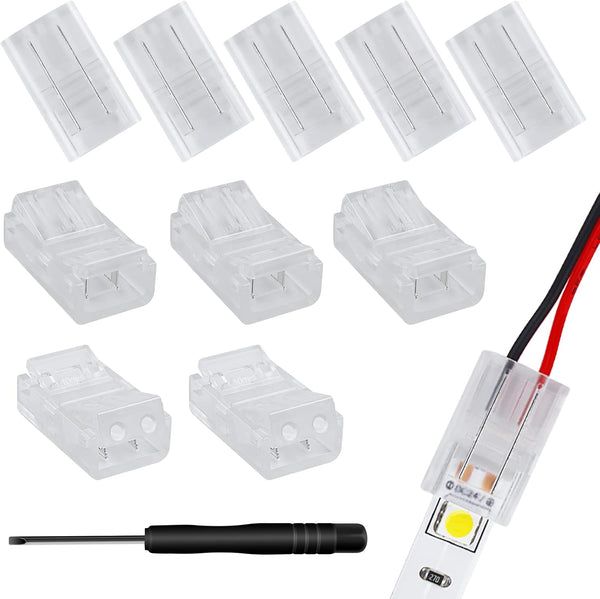 RGBZONE 10Pcs 2Pin 10mm LED Strip Connectors, Unwired Gapless Solderless Quick Connectors for LED Strip Lights