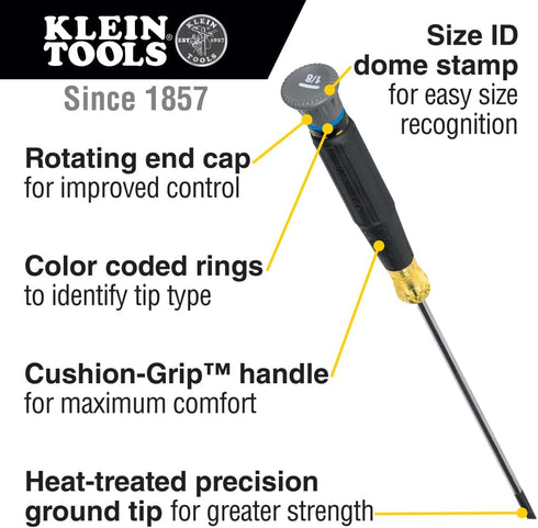 Klein Tools 85615 Mini Precision Screwdriver Set, 4-Piece Phillips and Slotted Set, Ideal for Electronics, Small Appliances, Terminal Blocks by Klein Tools