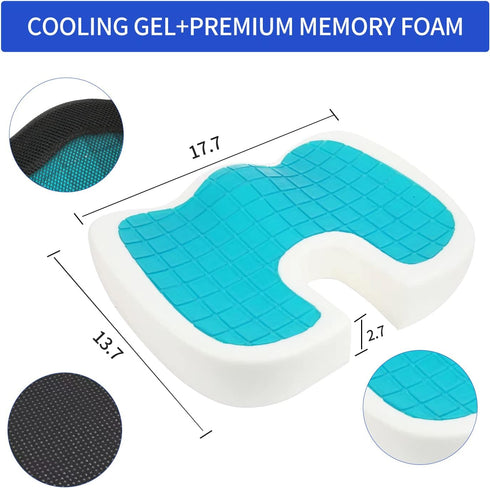 Tailbone Gel Enhanced Seat Cushion - Memory Foam Chair Pillow with Cooling Gel for Sciatica Coccyx Back & Pain Relief