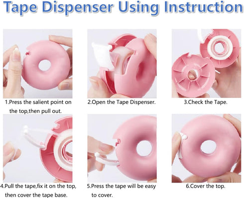 Candy Color Tape Dispenser, Cute Small Donut-Shaped Organizer for Home Office or School (2Pcs Round)
