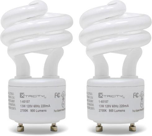 Xtricity Compact Fluorescent GU24 Light Bulb Base - 2 Prong T2 Mini Spiral, 13W (60 Watt Equivalent), 2700k