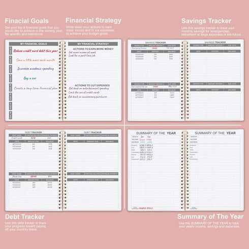 Budget Planner - Monthly Finance Organizer with Expense Tracker Notebook, A5, Rose, 1 Year Use