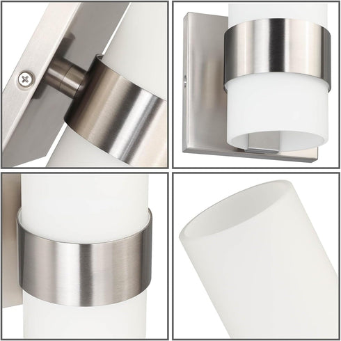 XiNBEi Lighting ADA Wall Sconce, Opal Cylinder Glass in Brushed Nickel, Bathroom Vanity Light for Living Room
