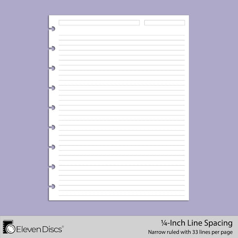Classic Size Discbound Paper - Ruled/Lined Sheets, Premium 120gsm Heavyweight Notebook & Planner Refills, 9 Discs, 7 x