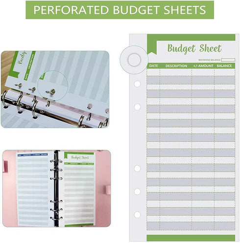 caralin Set 12 of Expense Budget Sheets Money for Cash Ledger Book Double-Sided Writing Use with Cash Envelope