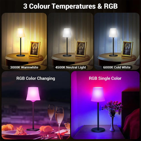 Ainostone 2 Pack 3 Dimmable Cordless Table Lamp Rechargeable Wireless Touch Light Battery Operated Color & RGB Stepless