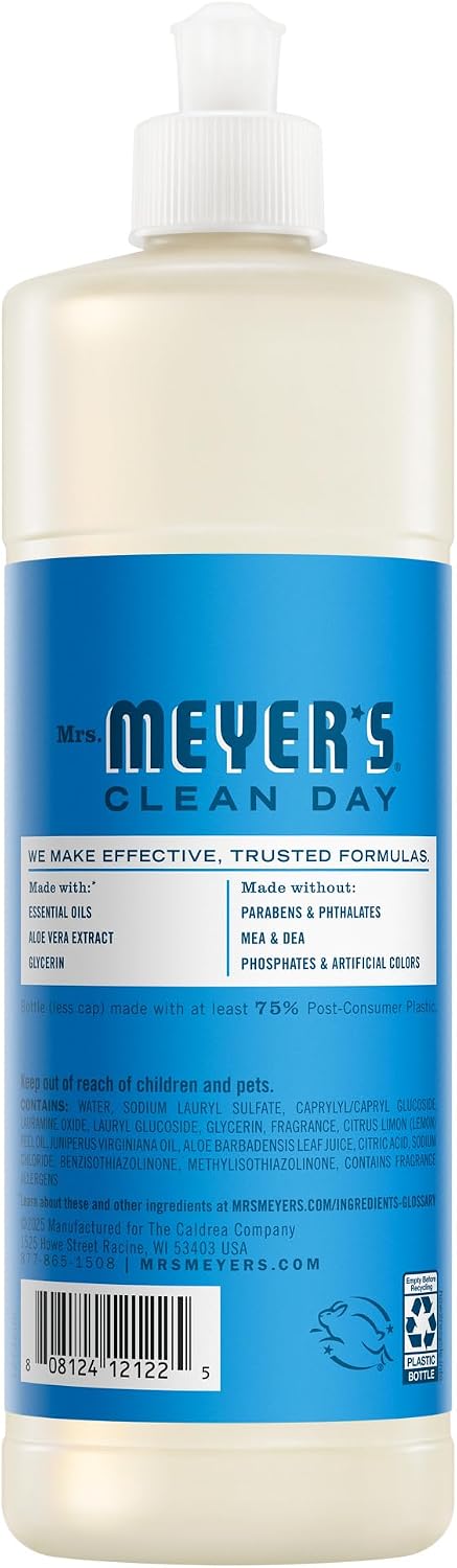 16 Oz Mrs. MEYER'S CLEAN DAY Liquid Dish Soap, Blueberry Scent, Fl Bottle