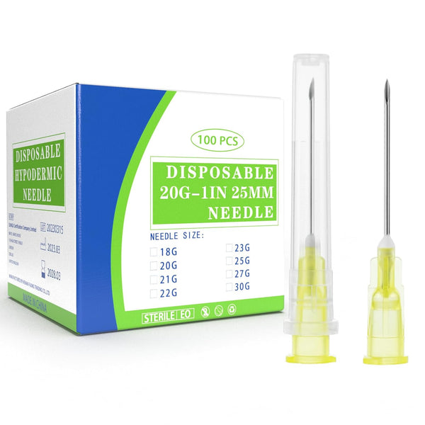 Maydeyy 20 Gauge 1 Inch Needle with Caps, Sterile Disposable Luer Lock Lab