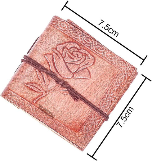 TUZECH Handmade Leather Mini Notebook, Book of Shadows, Blank Unlined, Vintage Diary, Set of 4, Rose