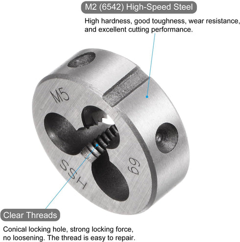 uxcell Metric M5 x 0.8 Thread Round Threading Dies, High Speed Steel (HSS) Screw Cutting Die Repair Tool