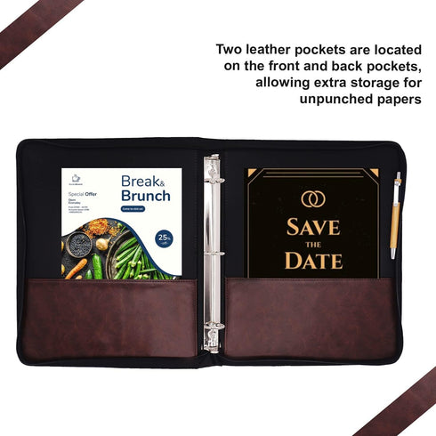 Ring Binder Depot Faulkner Vintage Professional 3 Ring Zipper Binder, 1.5 Inch Round Rings, Antique Brown Leather