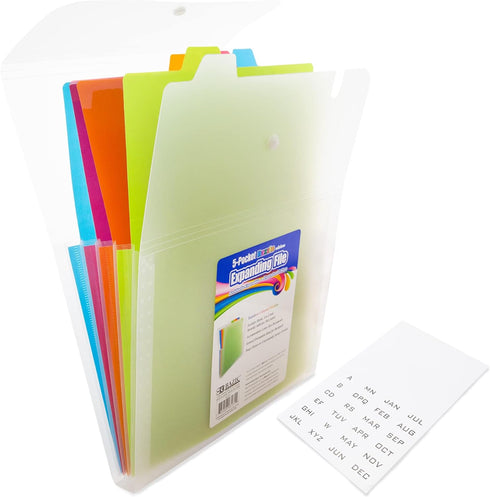 BAZIC Expanding File Folder, 5 Pockets with Tab, Letter Size Plastic Pocket Folders for Office Supplies, 1-Pack