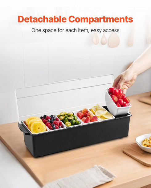 6 VEVOR Chilled Condiment Server, Compartment Ice Cooled Condiment Serving Container, Chilled Garnish Tray Bar Caddy