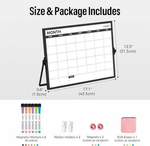 Loukin 17"x12" Magnetic Desktop Dry Erase Calendar with Stand, Reusable Planner Schedule for Desk, Office, Classroom