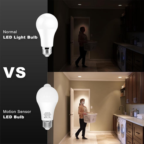 ORALUCE Motion Sensor Light Bulbs Indoor Outdoor 60 Watt Equivalent, A19 E26 9W Motion Activated LED Bulb 6000K Cool
