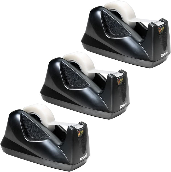 Excell Desk Tape Non-Skid Base Dispenser 3pc - Durable Plastic Tape Holder for Easy One Hand Use