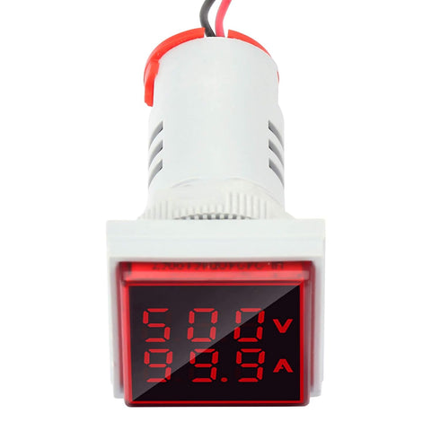 Red LED Digital Voltage Tester, 22mm Dual Display Panel Voltmeter Ammeter, AC 0-100A 60-500V Meter Indicator