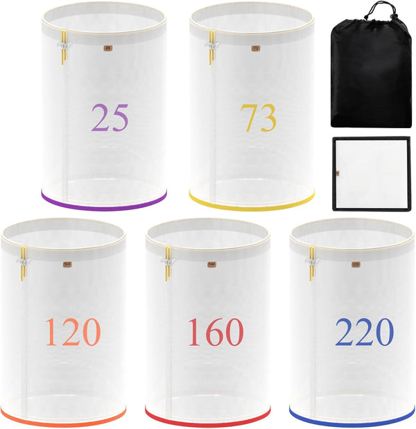 Tebery 5 Pack 5-Gallon Full Mesh Filter Bags, 5 Color Reusable Nylon