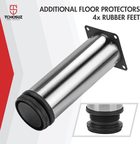 TCHOSUZ 6 inch 15cm Pack 4 / Metal Furniture Legs, Furniture Fittings of Metal, of Modern Stainless Steel Round
