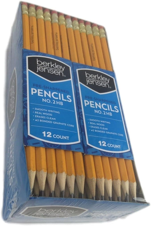 Berkley Jenson Pre-Sharpened Pencils No.2 HB Smooth Writing Real Wood, 96 Count