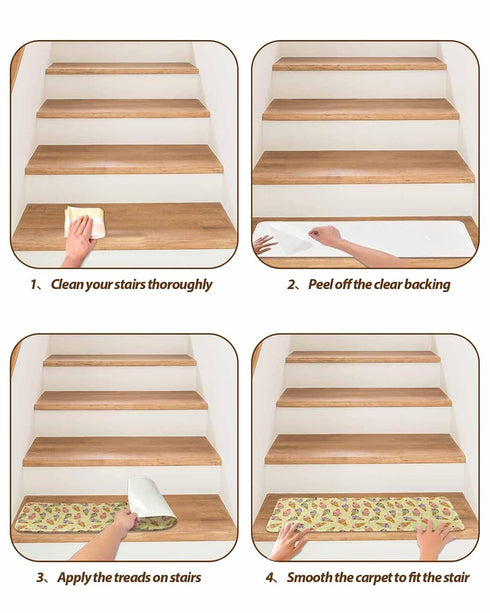 BOHOOSKYLAR 4 8"x30" Ice Cream Stair Treads Cake Colorful Yellow Background Indoor Non Slip Peel and Stick Stair Treads