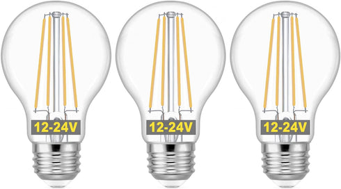 KEIVO 12V LED Bulb, 60 Watt Equivalent, 12-24V AC/DC, 6W 800lm, E26 Base, A19 Low Voltage, 3 Pack