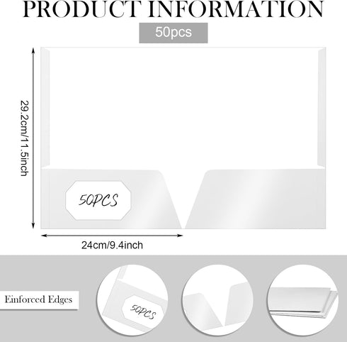 Jutom 50 Pcs Glossy Laminated Paper Folders, 2 Pocket Presentation Folder, Letter Size, White Color for Office Teacher