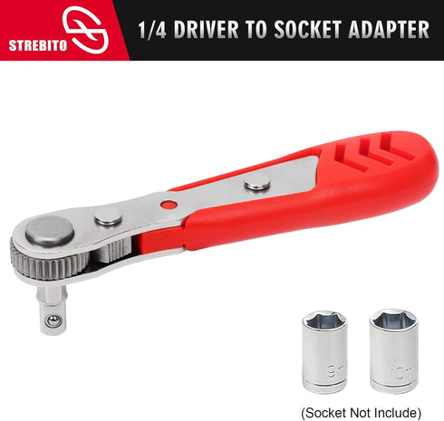 STREBITO Right Angle Screwdriver Low Profile 26 Piece Ratchet Set, Mini 1/4 Bit Tool for Tight Spaces
